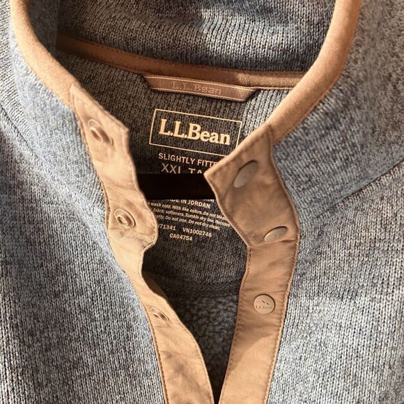 LL Bean Mens Sweater Fleece Pullover Jacket Blue 1/4 Snap Slightly Fitted XXLT - Picture 3 of 14
